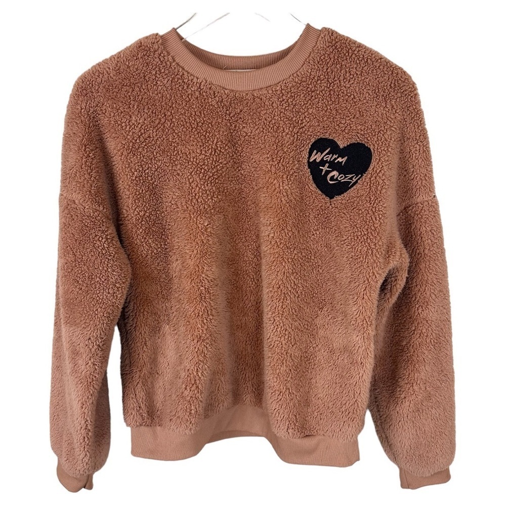 ZOE + LIV BROWN WARM AND COZY TEDDY BEAR CREW NECK SWEATER